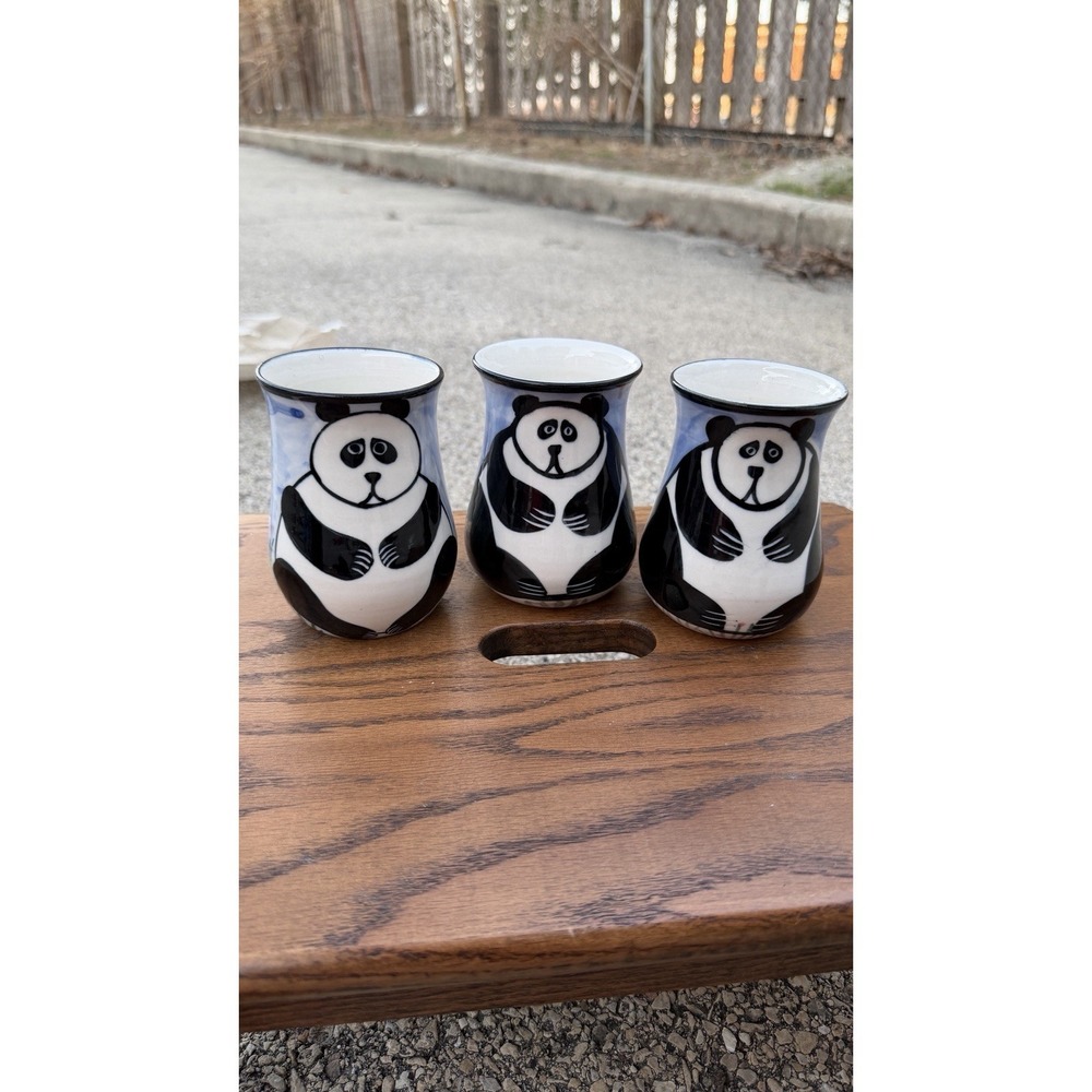 Karen Donleavy Designs Panda Mug Set of 3 Hand Painted Pottery Cups